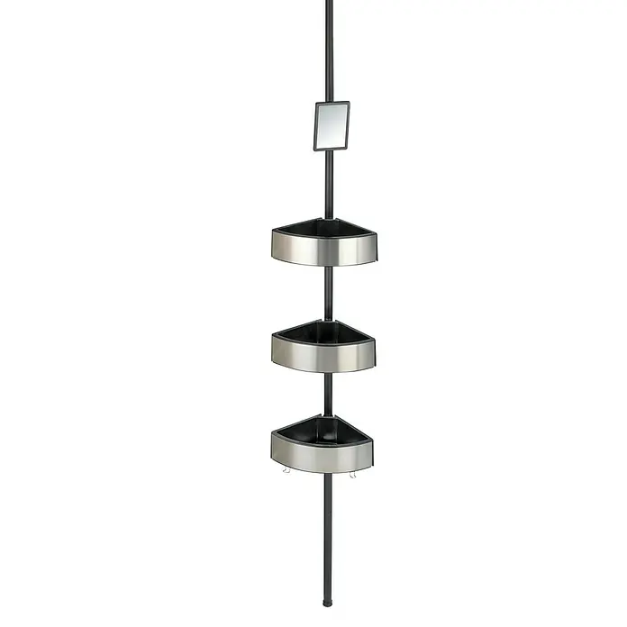 Wenko Teleskop-Eckregal  Premium Big Black - Höhenverstellung: 70 cm - 260 cm, 3-stöckig, Edelstahl/Schwarz - Vorderansicht