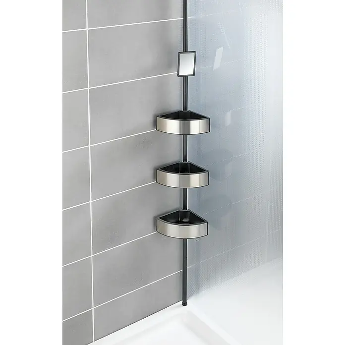 Wenko Teleskop-Eckregal  Premium Big Black - Höhenverstellung: 70 cm - 260 cm, 3-stöckig, Edelstahl/Schwarz - Stimmungsaufnahme