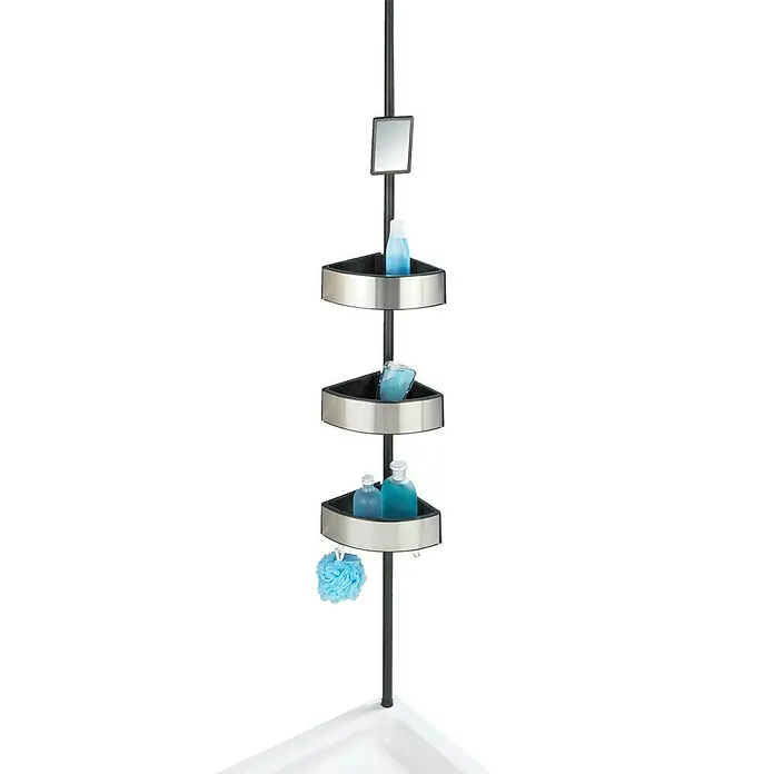 Wenko Teleskop-Eckregal  Premium Big Black - Höhenverstellung: 70 cm - 260 cm, 3-stöckig, Edelstahl/Schwarz - Detailaufnahme