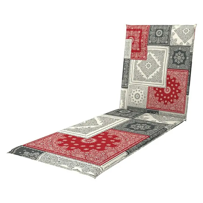 Doppler Gartenmöbel-Auflage Motion XL - Rot, Beige, Anthrazit, L x B x H: 195 x 60 x 8 cm, Liegenauflage, Baumwoll-Polyester-Mischgewebe - Diagonale Ansicht