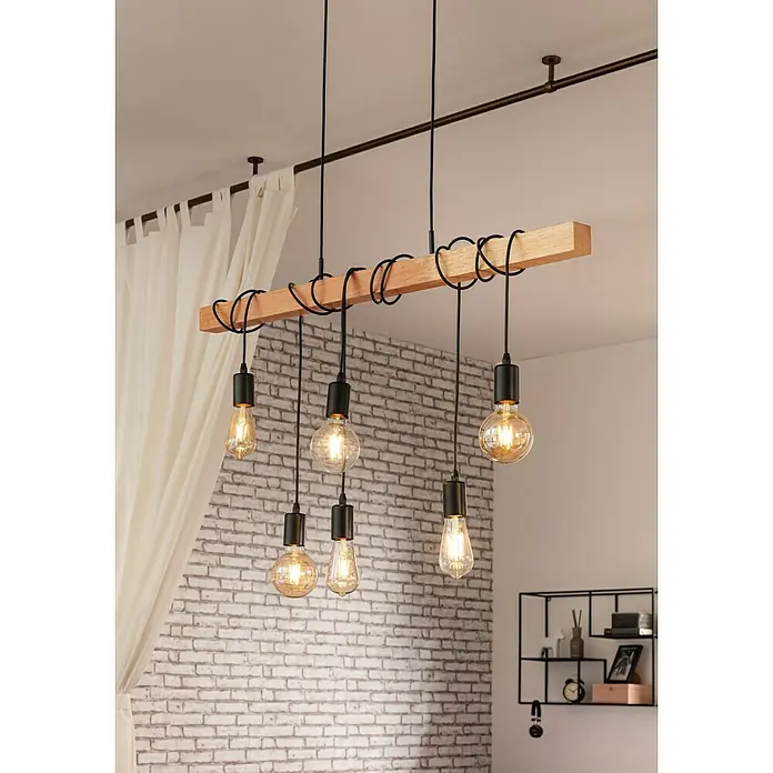 Eglo Townshend Pendelleuchte - B x H: 10 x 110 cm, Schwarz/Braun - Stimmungsaufnahme