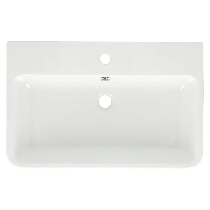 Camargue San Francisco Waschtisch - 70 x 45,5 cm, Ohne Spezialglasur, Hahnloch: Mitte, Mit Überlauf, Weiß - Draufsicht