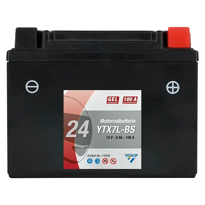Cartec Motorradbatterie - Kaltstartstrom nach EN: 100 A - Vorderansicht