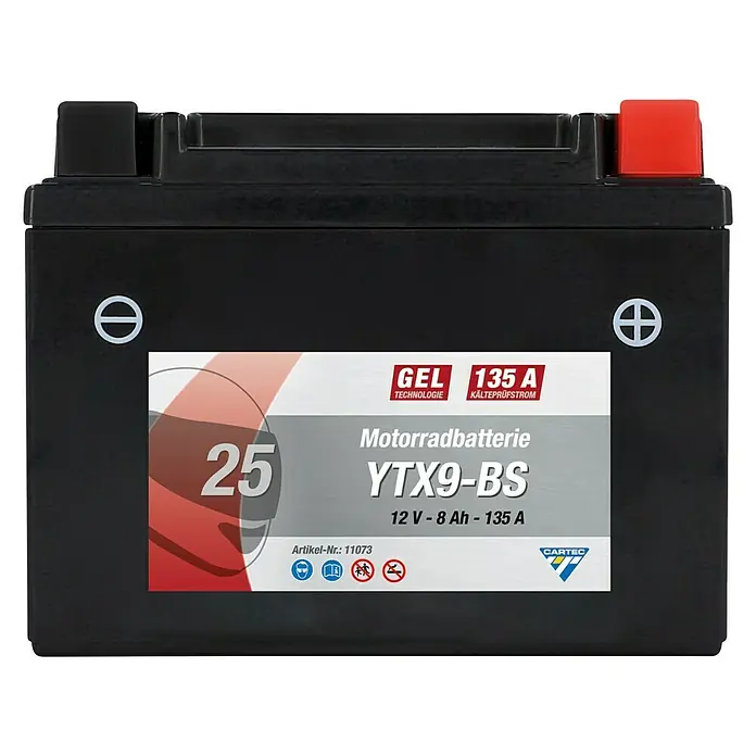 Cartec Motorradbatterie - Kaltstartstrom nach EN: 135 A - Vorderansicht