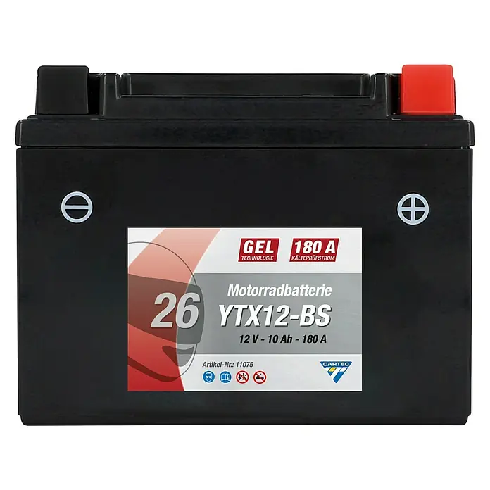 Cartec Motorradbatterie - Kaltstartstrom nach EN: 180 A - Vorderansicht