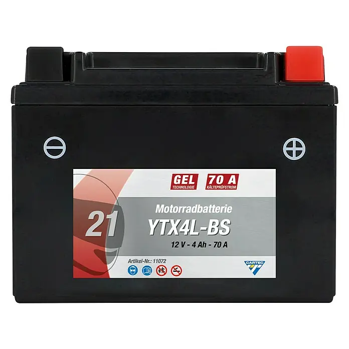Cartec Motorradbatterie - Kaltstartstrom nach EN: 70 A - Vorderansicht