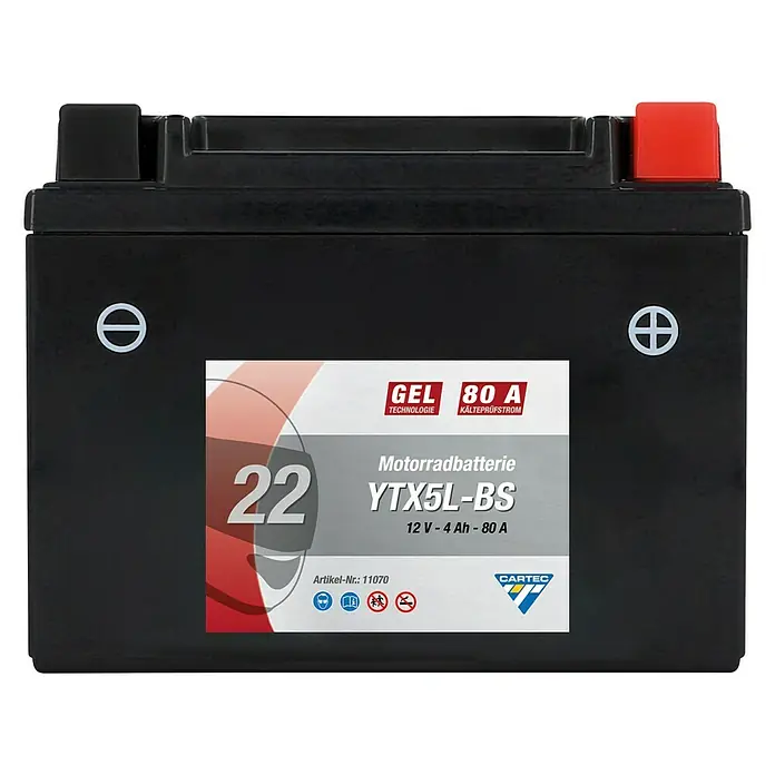 Cartec Motorradbatterie - Kaltstartstrom nach EN: 80 A - Vorderansicht