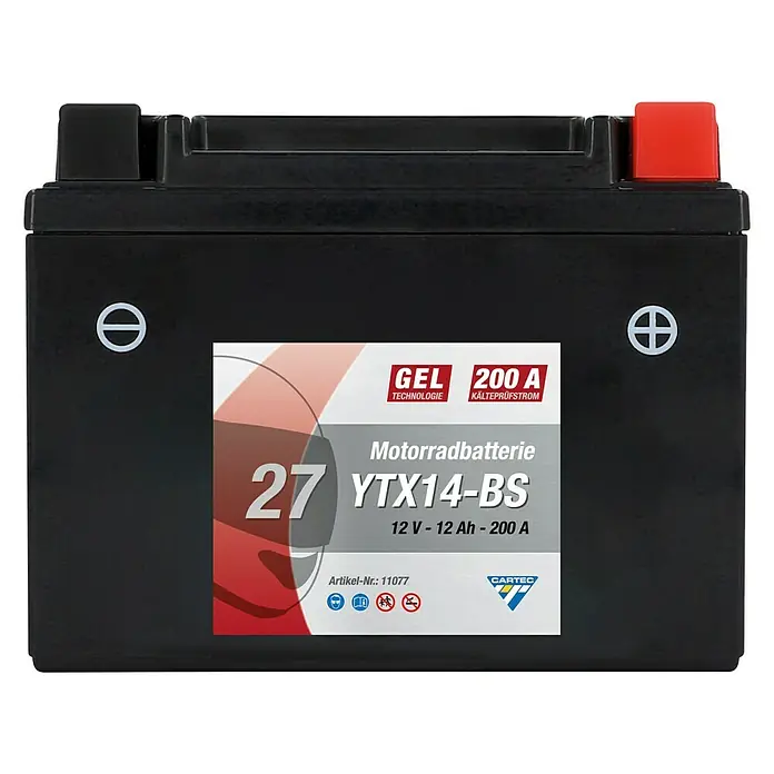 Cartec Motorradbatterie - Kaltstartstrom nach EN: 200 A - Vorderansicht