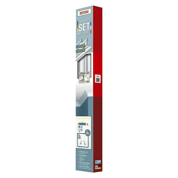 Decosa Zierprofil-Set Stefanie / A80 - 2 m x 8 cm x 8 cm, Polystyrol XPS, 4 Stk. - Diagonale Ansicht