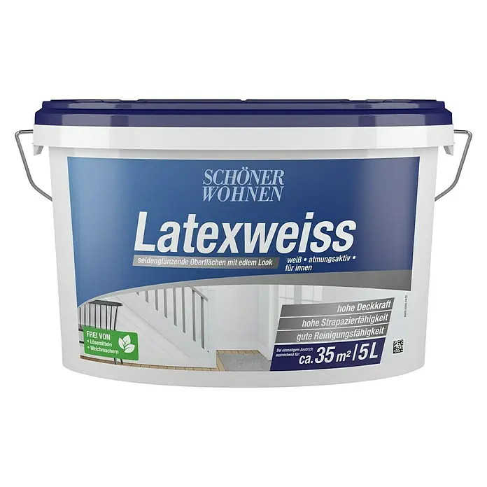 SCHÖNER WOHNEN-Farbe Latexfarbe Latexweiß - Weiß, 5 l, Seidenglänzend - Vorderansicht