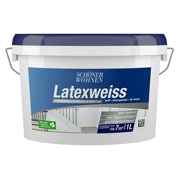 SCHÖNER WOHNEN-Farbe Latexfarbe Latexweiß - Weiß, 1 l, Seidenglänzend - Vorderansicht