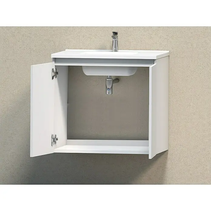Conjunto de mueble de baño Teide - 60 cm, 3 piezas, Blanco, Mate - Foto ambiente