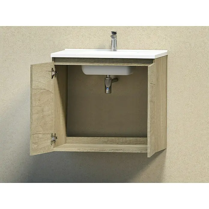 Conjunto de mueble de baño Teide - 80 cm, 3 piezas, Nature, Mate - Foto ambiente