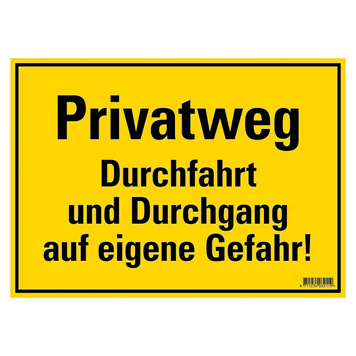 Pickup Hinweisschild - L x B: 35 x 25 cm, Durchfahrt und Durchgang auf eigene Gefahr - Draufsicht