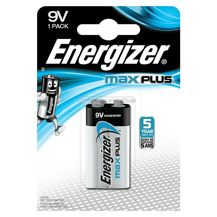 Energizer Batterie Max Plus - Alkali-Mangan, 9-Volt-Block, 1 Stk. - Vorderansicht
