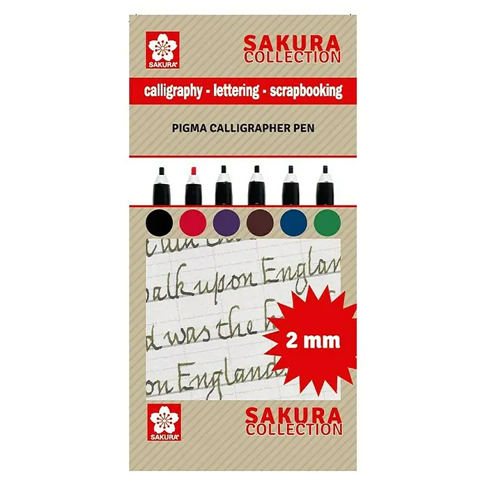 Talens Sakura Set de marcadores de efecto lacado Calligrapher - 6 ud., Multicolor, Punta calibrada - Vista frontal