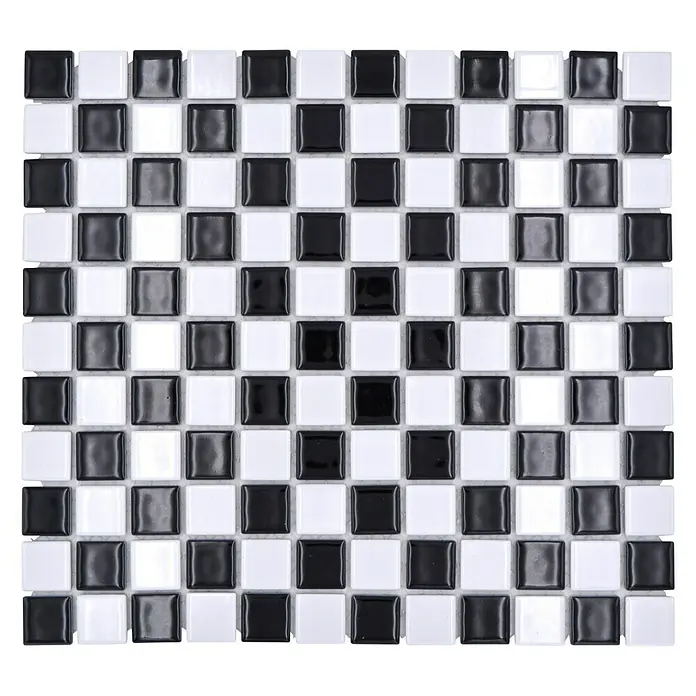 Mozaïektegel Vierkant Schaakbord BM 048 - 32,6 x 30 cm, Zwart/Wit, Glanzend - Bovenaanzicht