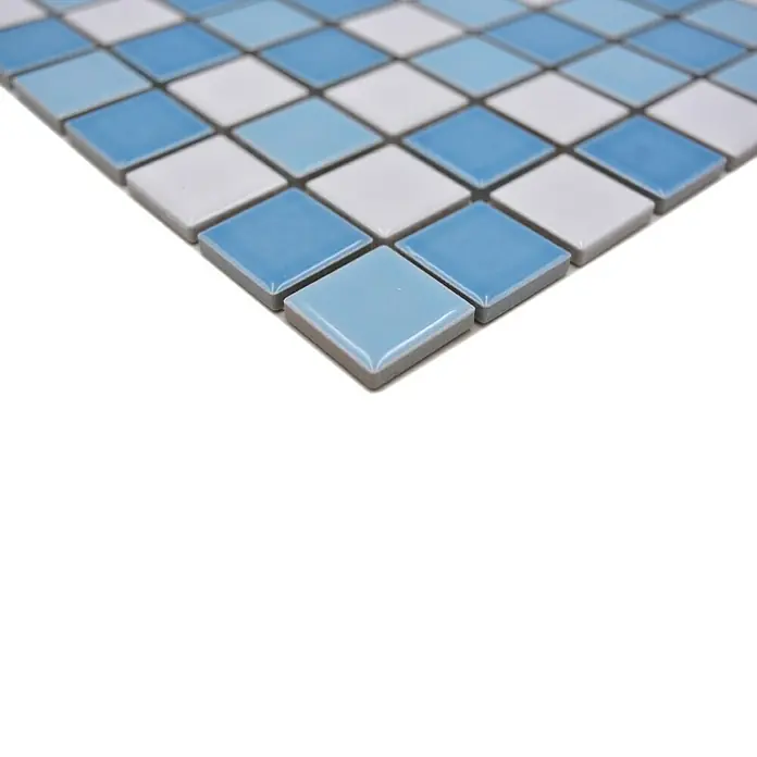 Mozaïektegel vierkant Classic mix BM 300 - 32,6 x 30 cm, Blauw/Wit mix, Glanzend - Close-up