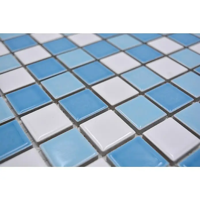 Mozaïektegel vierkant Classic mix BM 300 - 32,6 x 30 cm, Blauw/Wit mix, Glanzend - Close-up
