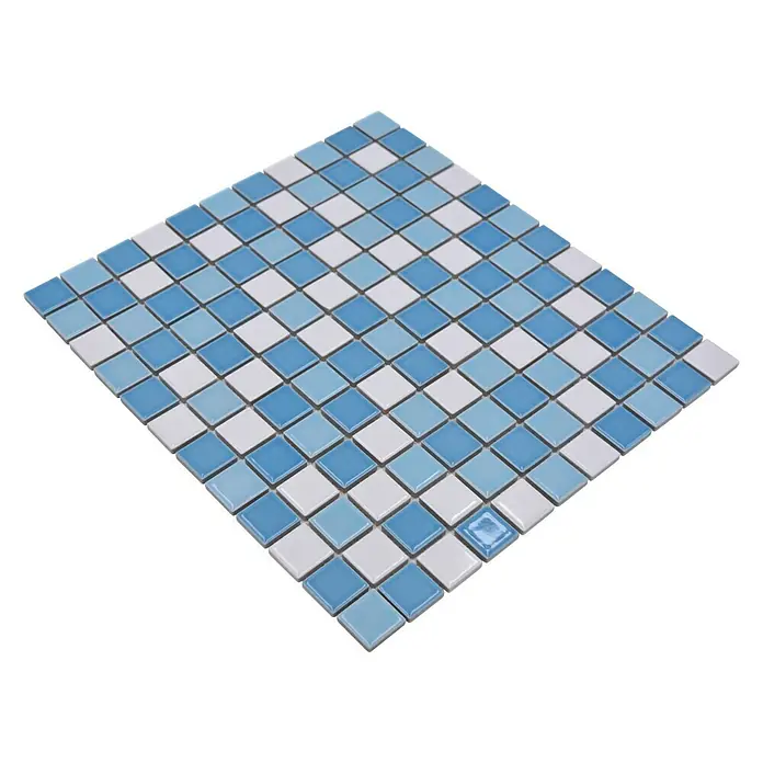 Mozaïektegel vierkant Classic mix BM 300 - 32,6 x 30 cm, Blauw/Wit mix, Glanzend - Diagonaal zicht