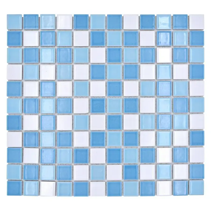 Mozaïektegel vierkant Classic mix BM 300 - 32,6 x 30 cm, Blauw/Wit mix, Glanzend - Bovenaanzicht