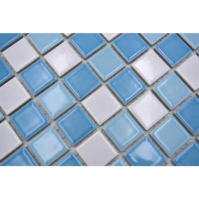 Mozaïektegel vierkant Classic mix BM 300 - 32,6 x 30 cm, Blauw/Wit mix, Glanzend - Close-up