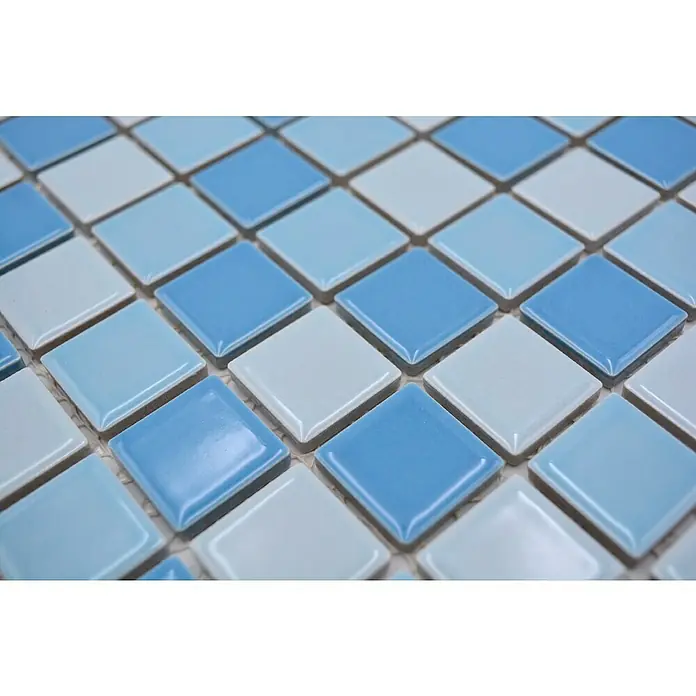 Mosaikfliese Quadrat Mix BM 200 - 32,6 x 30 cm, Blau, Glänzend - Detailaufnahme
