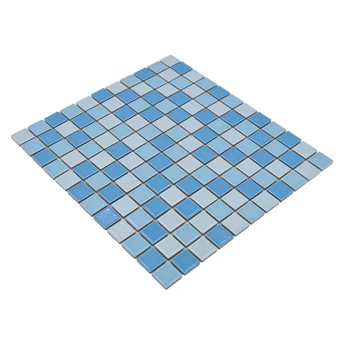 Mosaikfliese Quadrat Mix BM 200 - 32,6 x 30 cm, Blau, Glänzend - Diagonale Ansicht