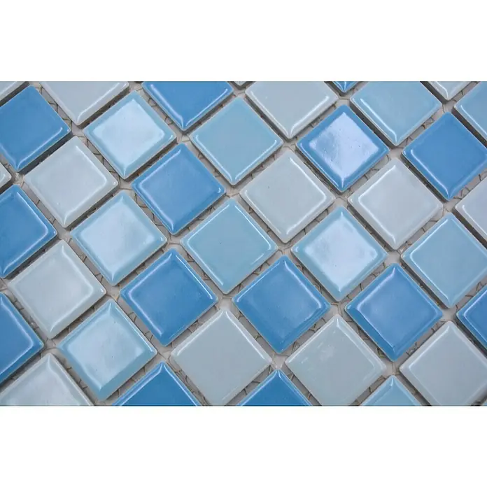 Mozaïektegel vierkant Classic mix BM 200 - 32,6 x 30 cm, Blauw mix, Glanzend - Close-up
