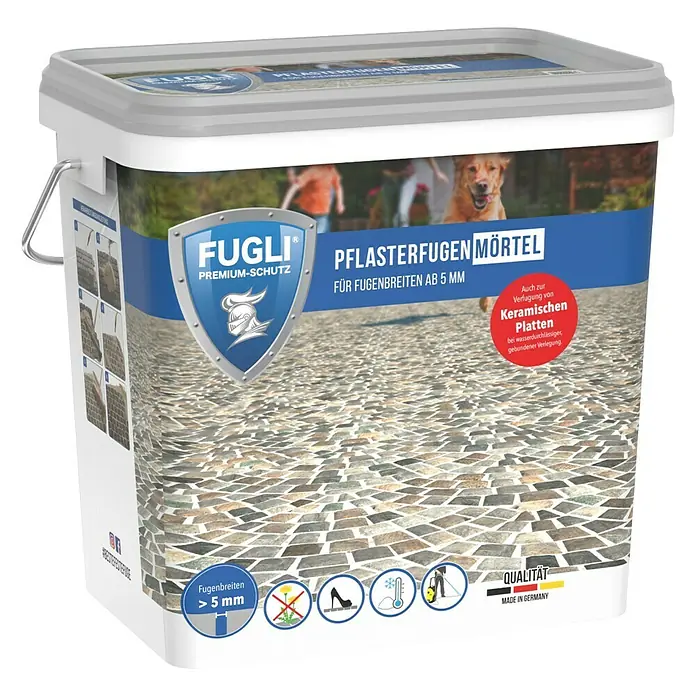 Fugli Pflasterfugenmörtel - Steingrau, 12,5 kg, Fugenbreite: 5 mm - 15 mm, Unkrauthemmend - Diagonale Ansicht