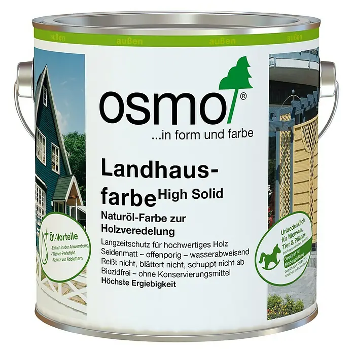 Osmo High Solid Landhausfarbe - Weiß, 750 ml, Seidenmatt, Naturölbasis - Vorderansicht