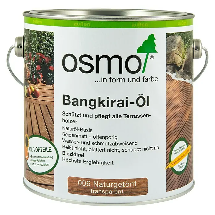 Osmo Bangkirai-Öl 006 - Naturgetönt, Transparent, 2,5 l, Seidenmatt - Vorderansicht