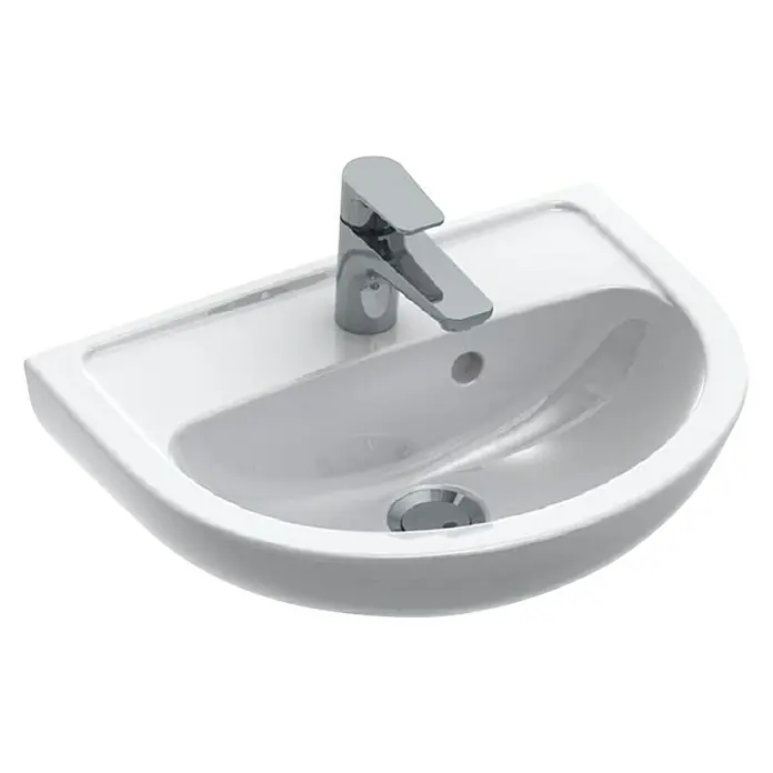 Gustavsberg Concentus Pure Waschbecken - B x L: 34 x 45 cm, Ohne Spezialglasur, Hahnloch: Mitte, Mit Überlauf, Weiß - Diagonale Ansicht