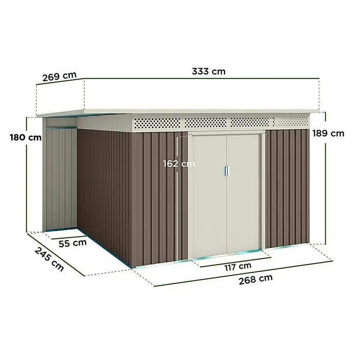 Hoggar Caseta para jardín Örebro - Beige, 333 x 269 x 189 cm, Acero inoxidable