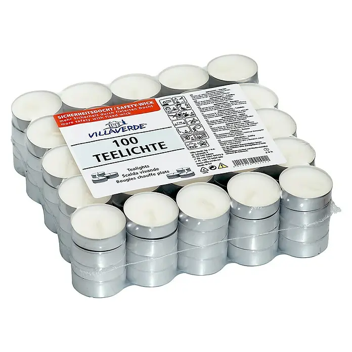 Velas de té pequeñas - 100 ud., Blanco - Vista angular