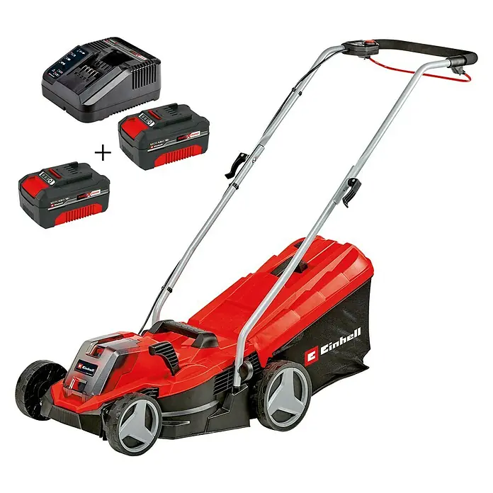 Einhell Power X-Change Akku-Rasenmäher - 18 V, 2 Akkus, 4 Ah, Schnittbreite: 33 cm - Diagonale Ansicht