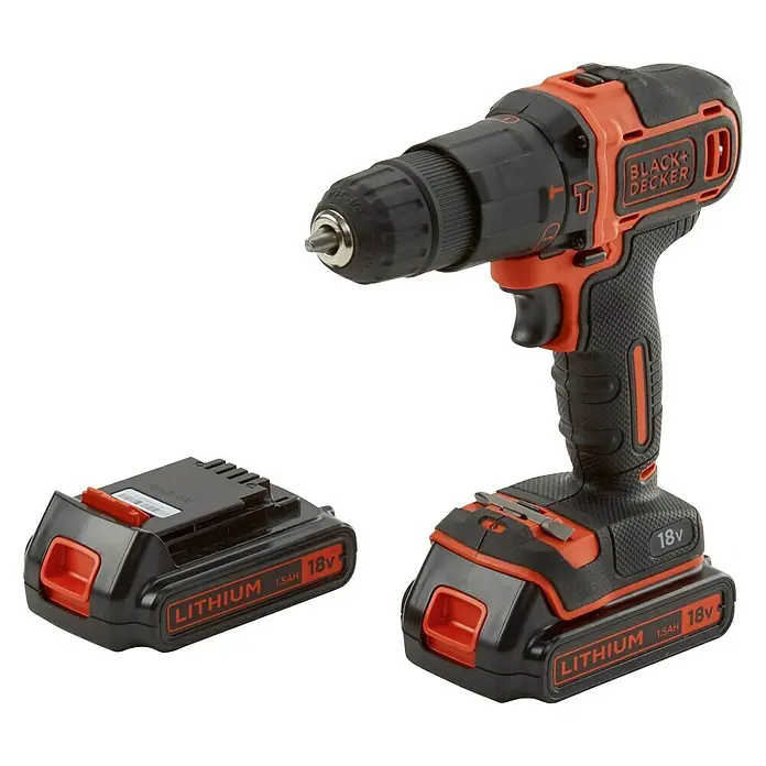 Black+Decker Accuboorhamer set - 18 V, 2 accu's, 1,5 Ah - Diagonaal zicht