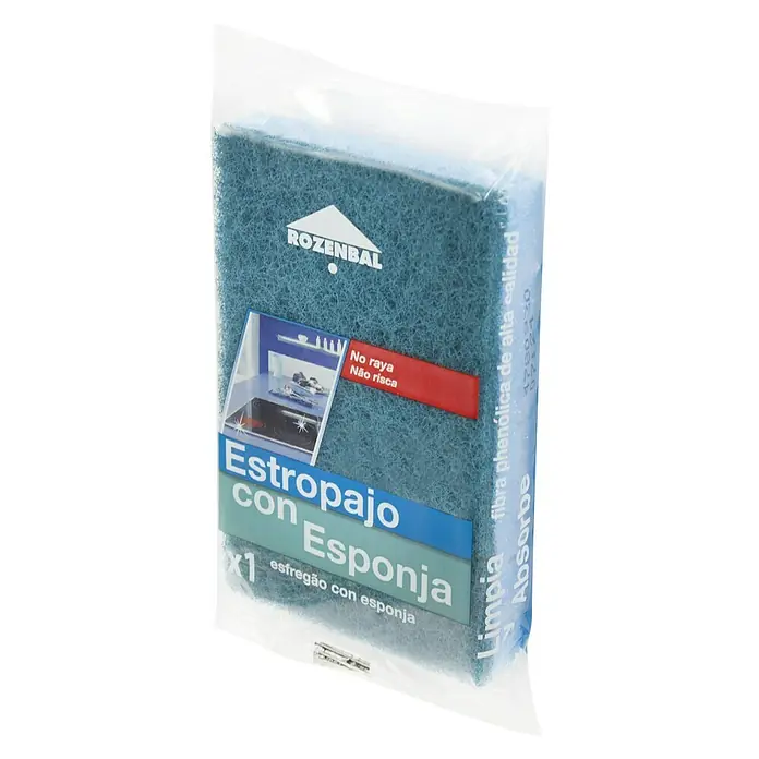 Rozenbal Estropajo fibra azul con esponja - 1 ud., Fibra no tejida - Vista angular
