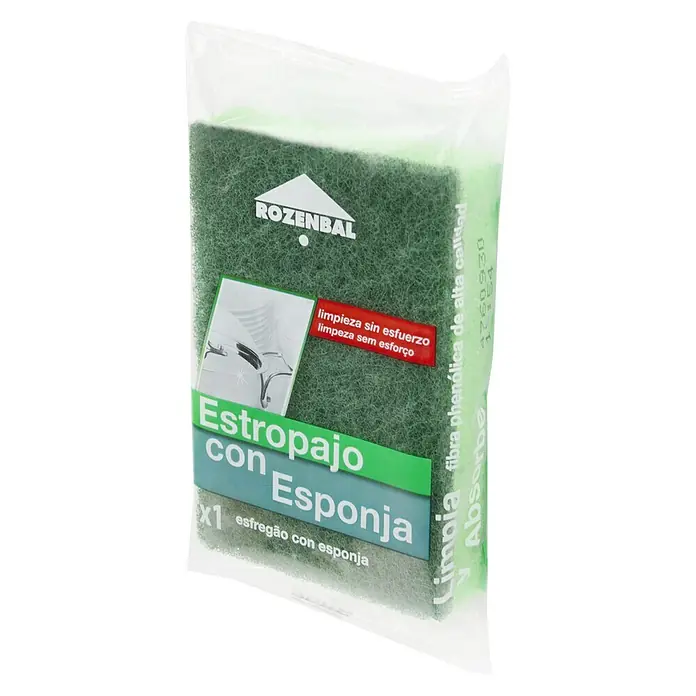 Rozenbal Estropajo fibra verde con esponja pequeño - 3 uds., Fibra no tejida - Vista angular