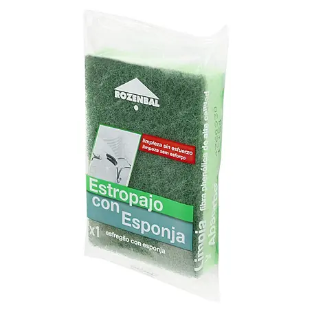 Rozenbal  Estropajo fibra verde con esponja pequeño