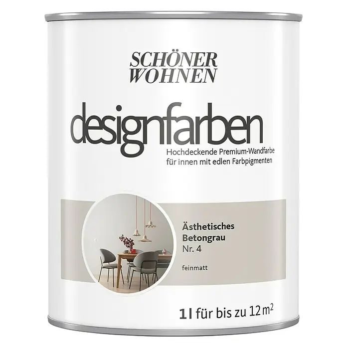 SCHÖNER WOHNEN-Farbe Wandfarbe Designfarbe - Ästhetisches Betongrau, 1 l, Matt - Vorderansicht