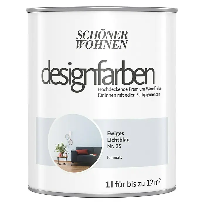 SCHÖNER WOHNEN-Farbe Wandfarbe Designfarbe - Ewiges Lichtblau, 1 l, Matt - Vorderansicht