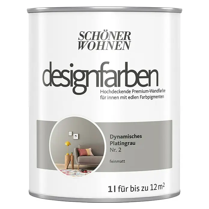 SCHÖNER WOHNEN-Farbe Wandfarbe Designfarbe - Dynamisches Platingrau, 1 l, Matt - Vorderansicht