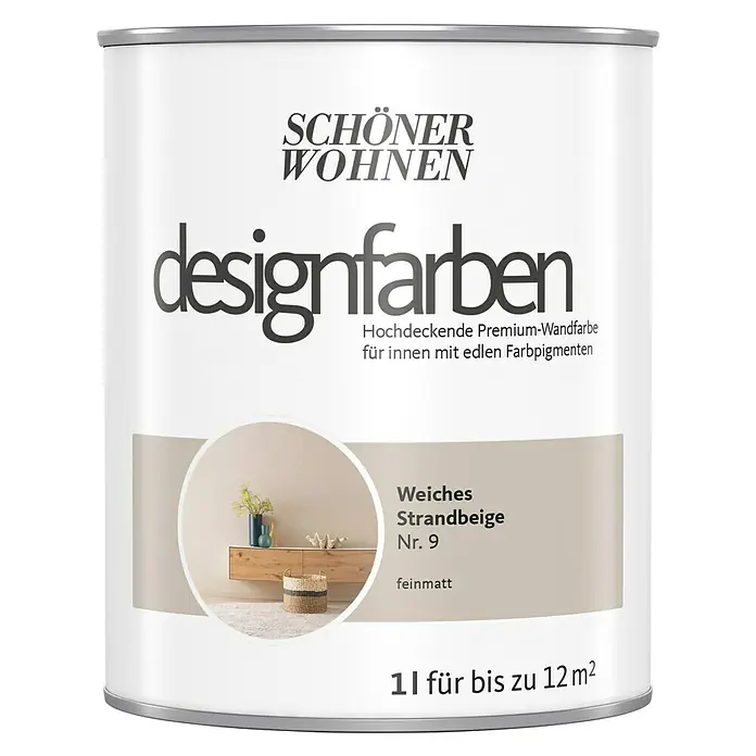 SCHÖNER WOHNEN-Farbe Wandfarbe Designfarbe - Weiches Strandbeige, 1 l, Matt - Vorderansicht
