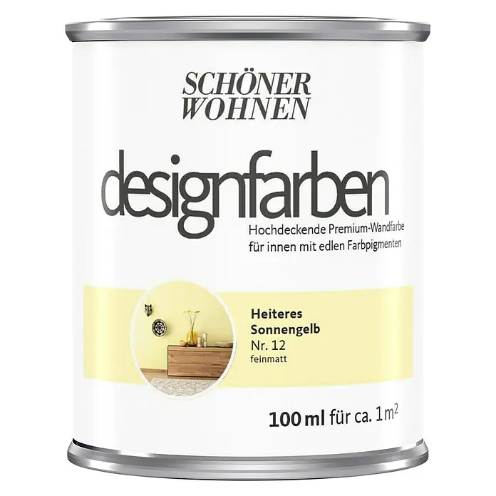 SCHÖNER WOHNEN-Farbe Wandfarbe Designfarbe - Heiteres Sonnengelb, 100 ml, Matt - Vorderansicht