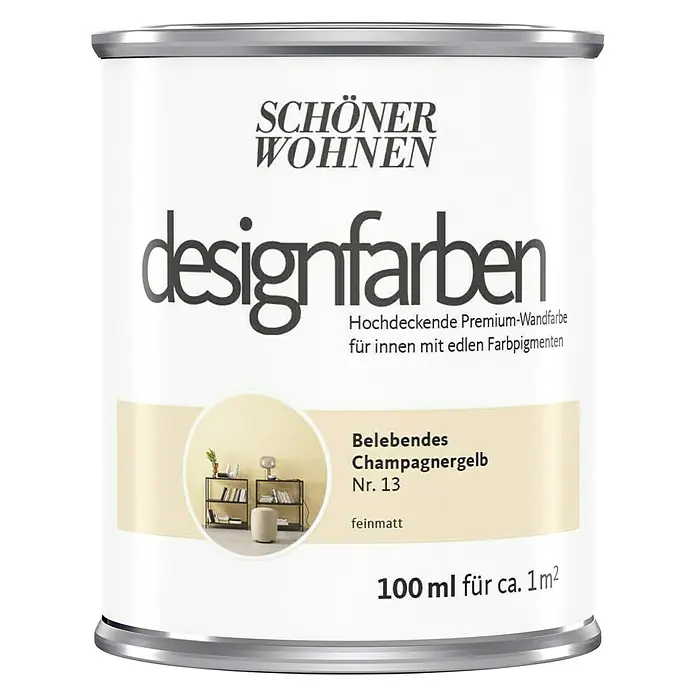 SCHÖNER WOHNEN-Farbe Wandfarbe Designfarbe - Belebendes Champagnergelb, 100 ml, Matt - Vorderansicht