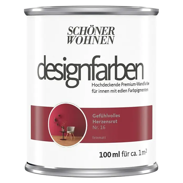 SCHÖNER WOHNEN-Farbe Wandfarbe Designfarbe - Gefühlvolles Herzensrot, 100 ml, Matt - Vorderansicht
