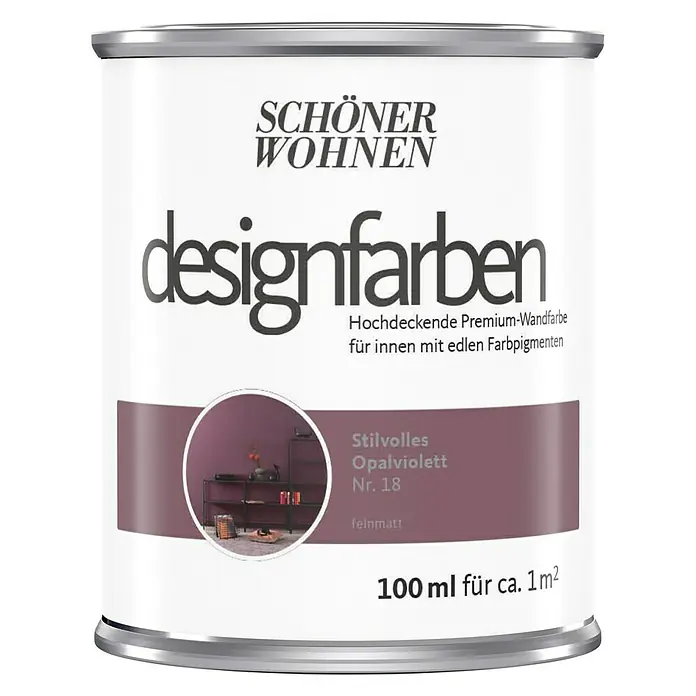 SCHÖNER WOHNEN-Farbe Wandfarbe Designfarbe - Stilvolles Opalviolett, 100 ml, Matt - Vorderansicht