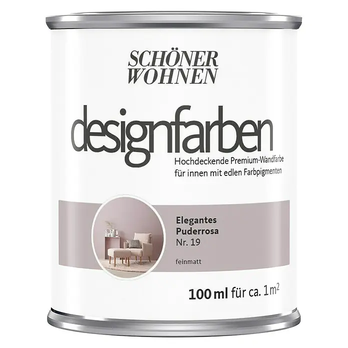 SCHÖNER WOHNEN-Farbe Wandfarbe Designfarbe - Elegantes Puderrosa, 100 ml, Matt - Vorderansicht