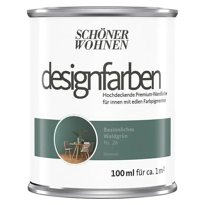 SCHÖNER WOHNEN-Farbe Wandfarbe Designfarbe - Besinnliches Waldgrün, 100 ml, Matt - Vorderansicht